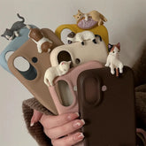 3D Cartoon Lying Cat Leather Phone Case